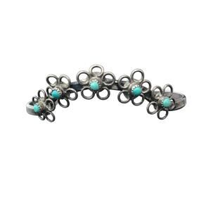Sterling Silver Turquoise Floral Openwork Cuff Bracelet Southwest Artisan Boho